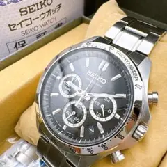 極美品 稼働品　セイコー　メンズ 腕時計 クロノグラフ デイト 黒 箱 説明書のサムネイル