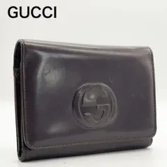 グッチ　がま口　エナメル　パテントレザー　三つ折り財布　インターロッキング