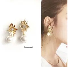 【No.638】ハンドメイド ピアス チタン コットンパール 卒業式 入学式 花