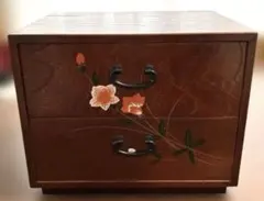 木製 小引き出し 2段 蒔絵風 花柄 小物入れ
