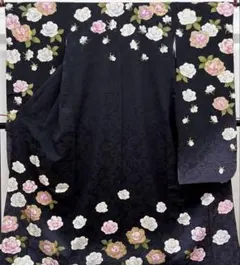 有松鳴海絞り 浴衣 夏物 薔薇 綿 墨黒地 G045 - メルカリ