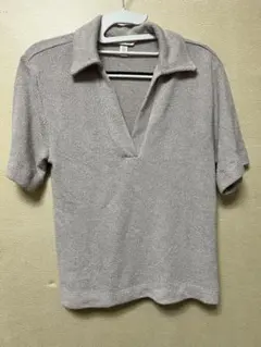 グレー ニットポロシャツ 半袖