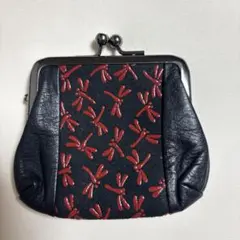 【美品】印伝 がま口財布 紺色 トンボ柄 ●なごみ　和柄●