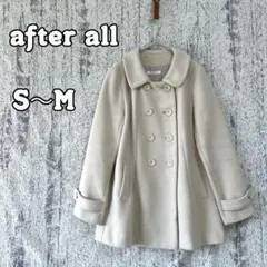 【アフターオール】アイボリー ダブルブレスト ミディ丈コート S〜M a2330