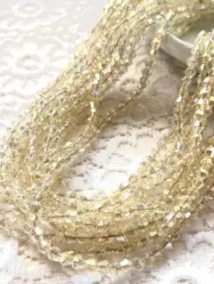 【5連】多面 ソロバンカット シャンパン ガラスビーズ 約4ミリ オーロラ加工