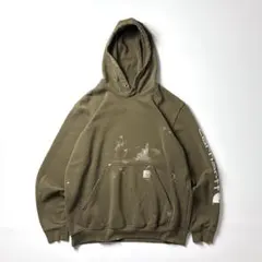 カーハート パーカー L モスグリーン 鬼フェード グランジ ボロ 袖プリント