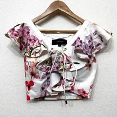 FOREVER 21 花柄 ストライプ クロップド ブラウス XL - メルカリ