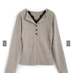 レースドッキングヘンリーネックリブトップス[ks218]