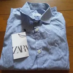 ZARA 長袖シャツ 9 (134cm) 青白ストライプ