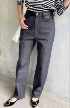 Spick&Span レザー コンビ デニム ストレートパンツ 36