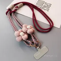 スマホショルダーストラップ 花モチーフ 赤