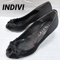 INDIVI インディヴィ リボン オープントゥ パンプス ブラック 23cmのサムネイル