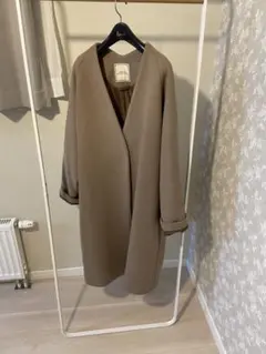 JEANASiS　ショートビーバーノーカラーコート　ブラウン