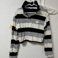 ストライプ クロップドポロシャツ