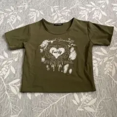 オリーブ色 クロップドTシャツ 半袖