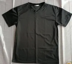 VネックTシャツ ポリエステル100%ダークグレーLサイズ