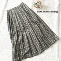アースミュージックアンドエコロジー チェック柄フレアロングスカート M