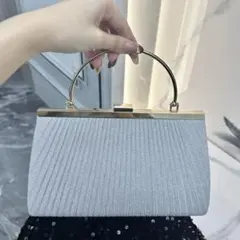 パーティバック シルバー 2way がま口 ラメ ハンドバッグ ショルダー