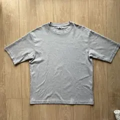 ①ユニクロU　エアリズムコットンオーバーサイズT　五分袖　ボーダーグレー　XL