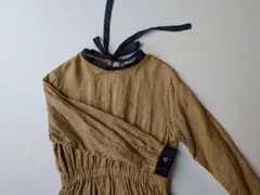 ブラウン 長袖 ワンピース リボン付き