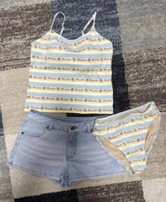 ストライプ柄 セパレート水着 デニムショーツ付き