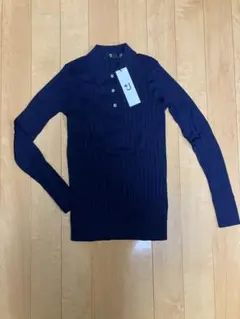 新品未使用品タグ付きUNIQLO +J ネイビー リブ編みシルク混ポロニットM