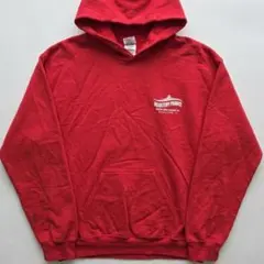 US古着 ギルダン プルオーバーパーカー 赤 両面プリント 企業ロゴ レトロ