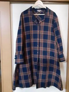 MOUSSY ネイビー・ブラウン チェック シャツワンピース 　オーバーサイズ