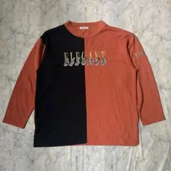 バイカラー ロゴ刺繍 長袖トップス 古着 オレンジ×ブラック