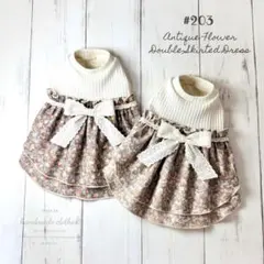 ♥︎︎完成品・ブルーS♥︎︎ ハンドメイド犬服 アンティークフラワー リボンワンピース