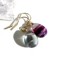 再販♡［14kgf］天然石フローライトドロップ一粒ピアス/イヤリング