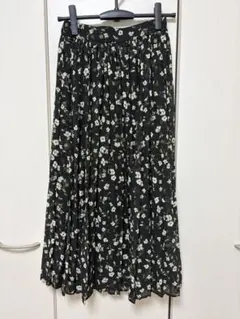 GLOBALWORK 花柄プリーツスカート 黒