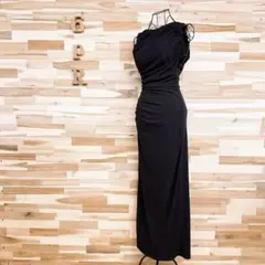 【ザラ】アシンメトリー ドレープ ロング タイト ドレス ワンピース XS 黒