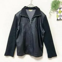 フェイクレザージャケット S～M相当 黒 薄手 袖切り替え かっこいい