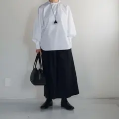 無印良品シワになりにくいブロード　スタンドカラー長袖ブラウス　XL