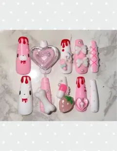 ネイルチップ キャラクター 概念ネイル ガーリー ゆめかわ ピンクネイル y2k