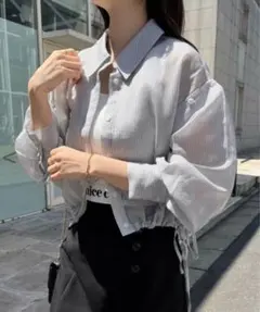 美品♡NICE CLAUP ナイスクラップ　肩あきマルチストライプシャツ