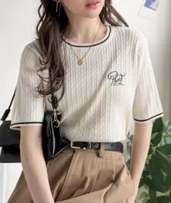 サイン刺繍サマーニットトップス M