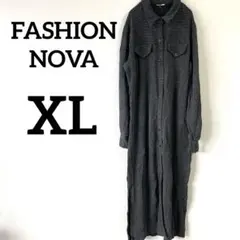 FASHION NOVA【XL】ストライプ シャツワンピース秋冬　長袖ロング丈