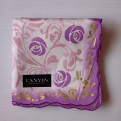 【未使用・シール付き】LANVINのハンカチ　紫系　薔薇