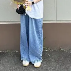 しまむらpu'selectワイドデニム青Lのサムネイル