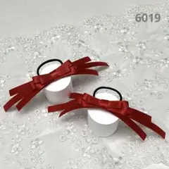 6019 ハンドメイド ヘアゴム たらりんリボン 青山リボン サテン レッド系