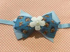 【10本セット】犬用チョーカー ヨーキー柄×お花パール ブルー系リボン049