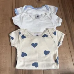 ハート柄半袖ボディスーツ3点セット　プチバトー　12m