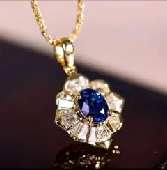 ☆FJ☆ 高品質 キュービックジルコニア 花形サファイア風 ネックレス