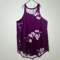 紫 花柄 ノースリーブ ひざ丈 ワンピース 【L～LL】 リゾート リラックス