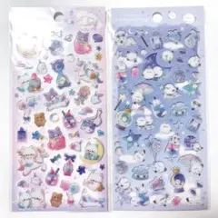 ぷっくりシール 半透明 キラキラ グリッタークリスタル　シマエナガ　ナイトミャウ