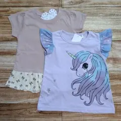 新品 未使用 リボン 裾フリル ユニコーン 半袖 Tシャツ 100