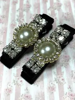 ゴールドパールラインストーンヘアクリップ2個セットキラキラビジュー前髪ミニ韓国
