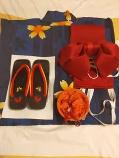 昭和レトロ　浴衣　5点セット　レディース　紺色　ハンドメイド